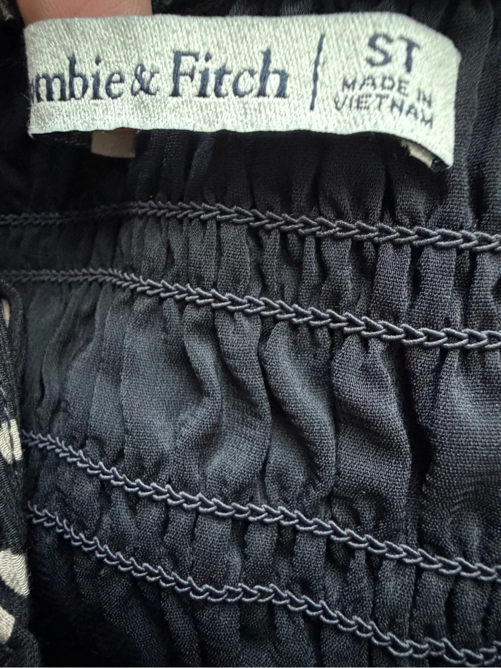Abercrombie & Fitch smocked bodice maxi dress black-and-white polkadot